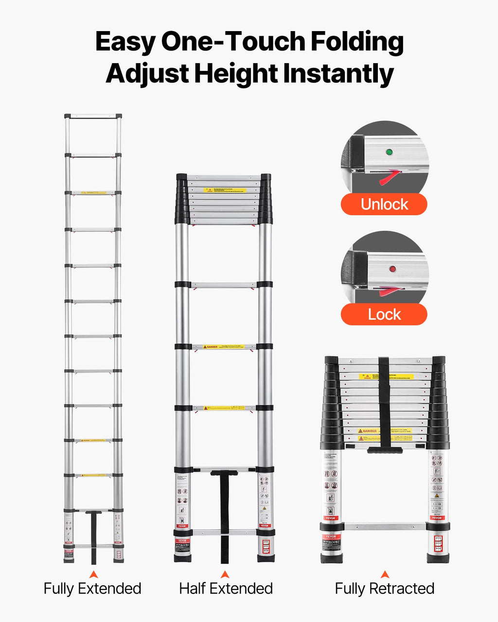 12.5ft Aluminum Telescoping Ladder 330LBS P4512