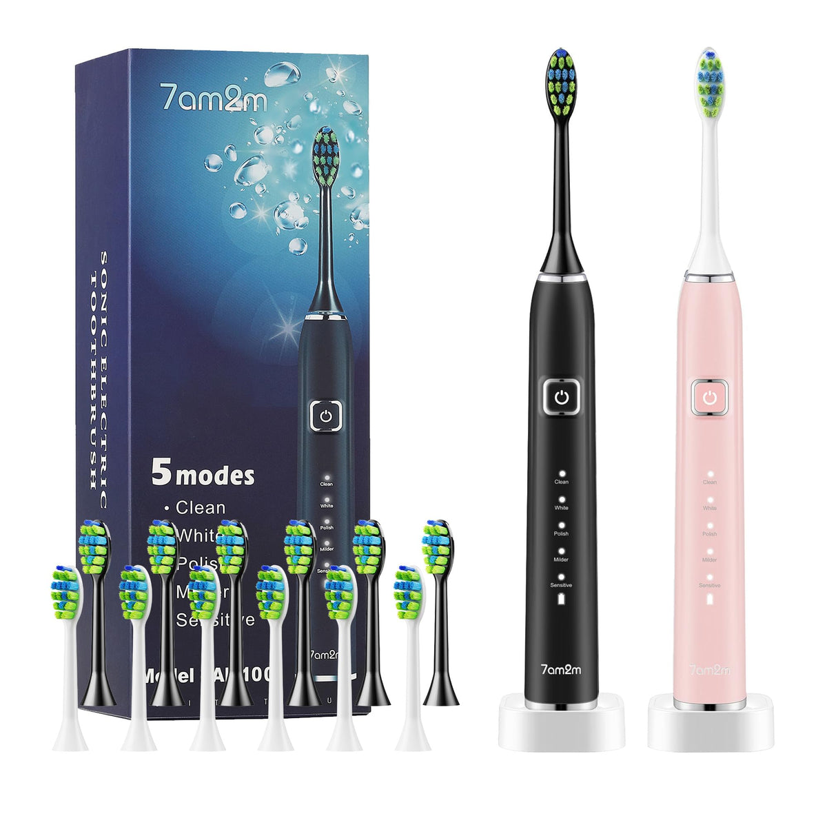 Sonic Electric Toothbrush with 12 Brush Heads, 2 Pack B437
