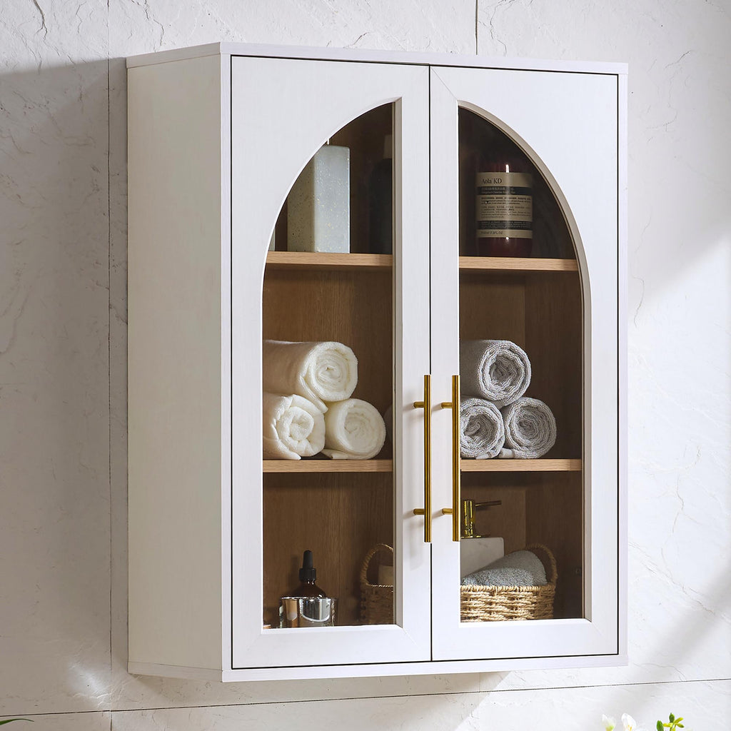 White Wall Mount Bathroom Cabinet with Glass Doors and Adjustable Shelves X9424