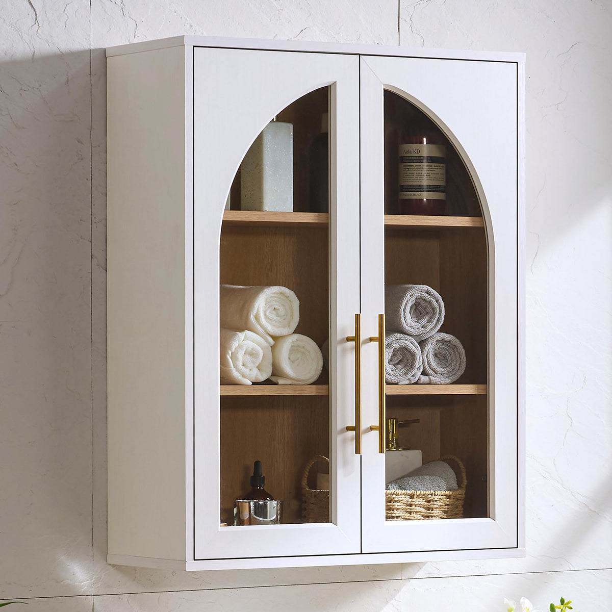 White Wall Mount Bathroom Cabinet with Glass Doors and Adjustable Shelves X9424