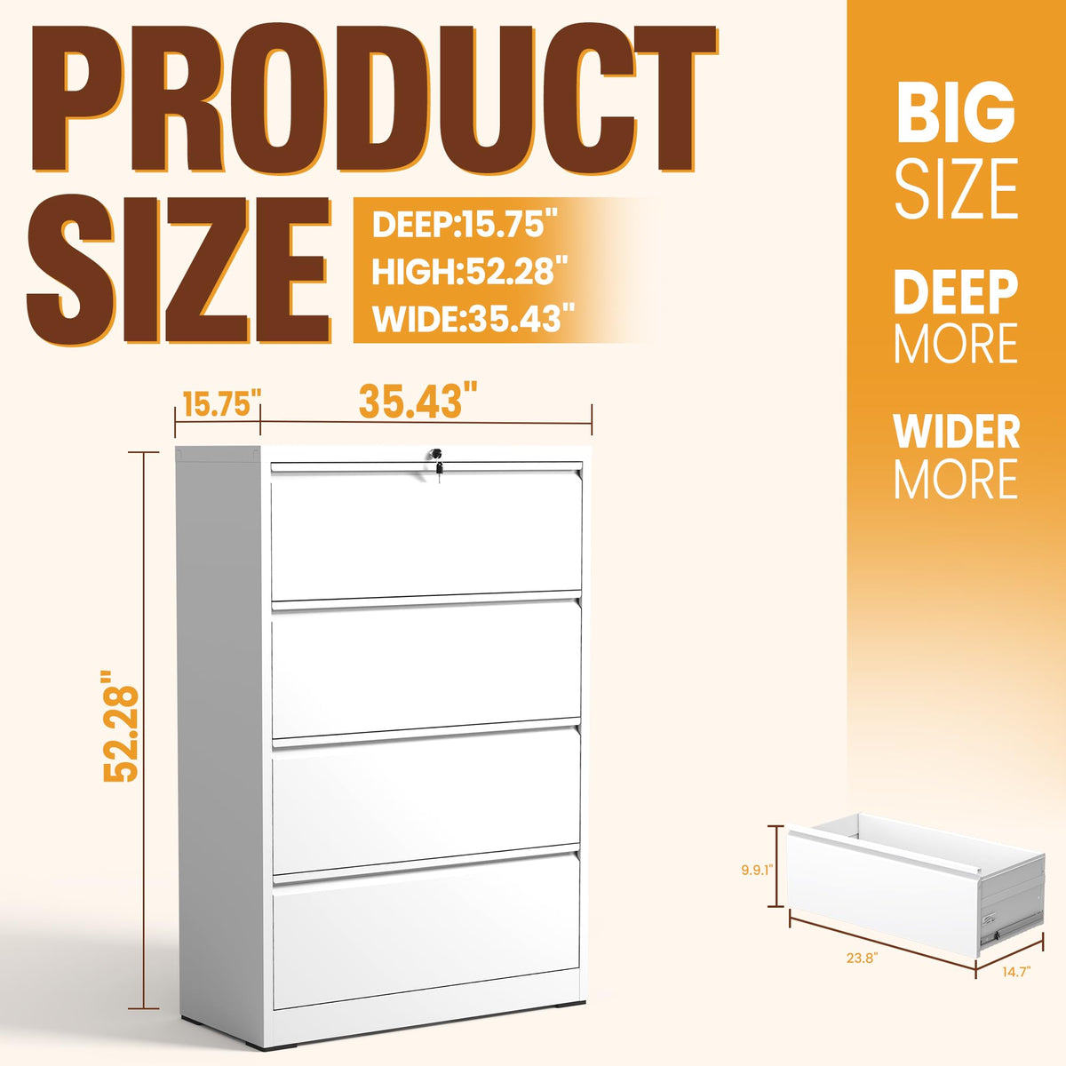 Black 4-Drawer Locking Lateral File Cabinet O1564