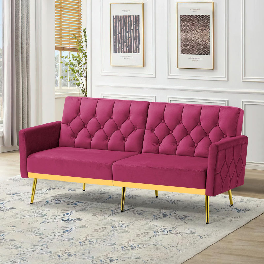 Velvet Sofa Bed with Adjustable Armrests & Backrests M658351