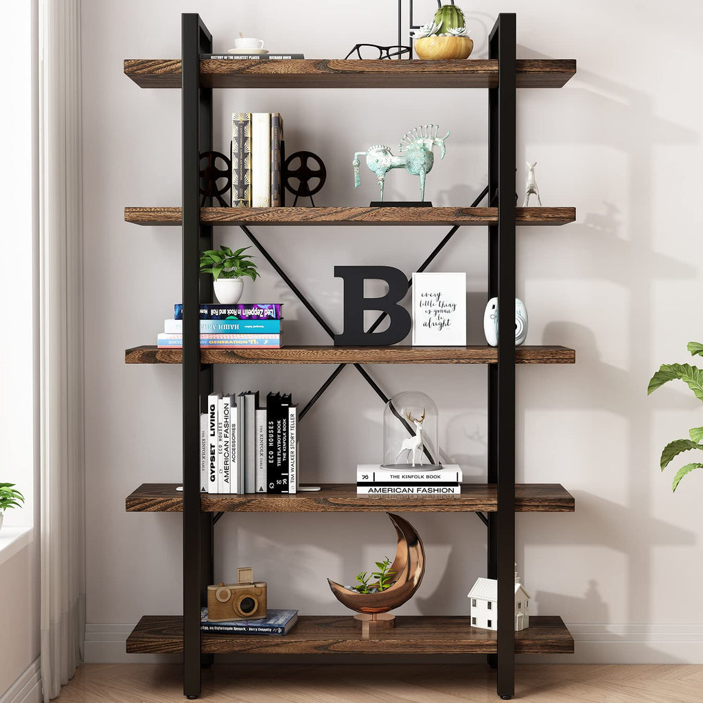 5-Tier Solid Wood and Metal Bookcase Z14254