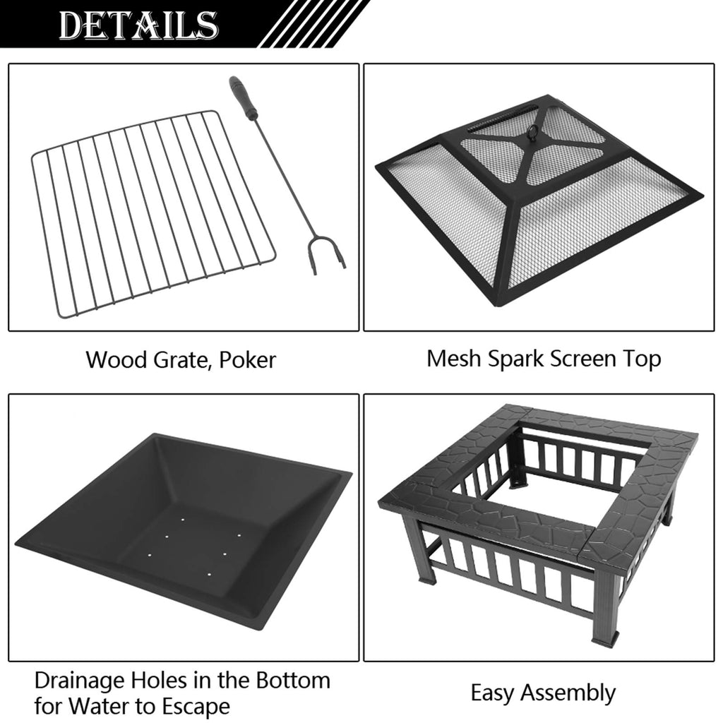 32 Inch Square Wood Burning Iron Fire Pit I71831