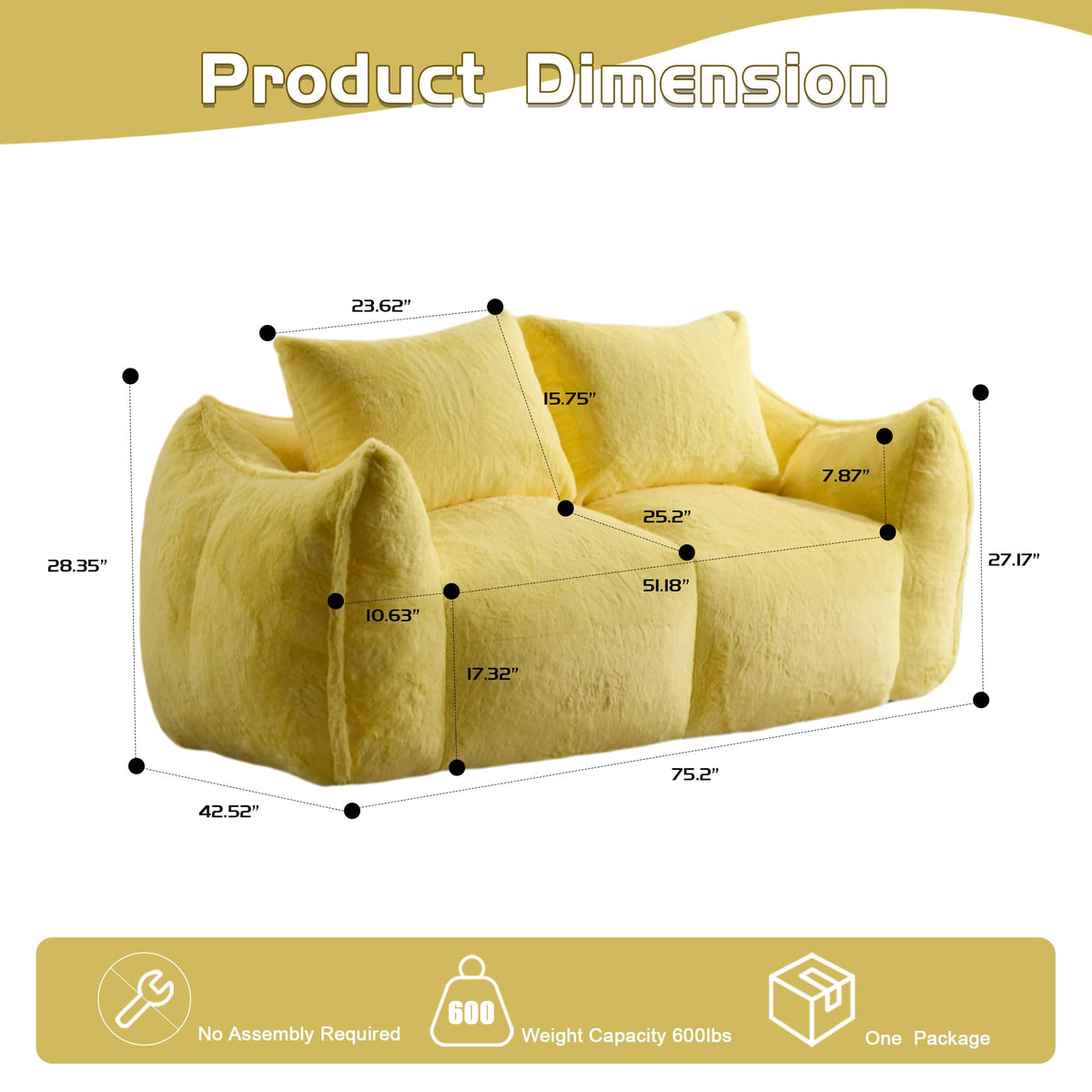 Oversized Ultra Soft Fluffy Faux Fur Bean Bag Chair with Pillows L93927