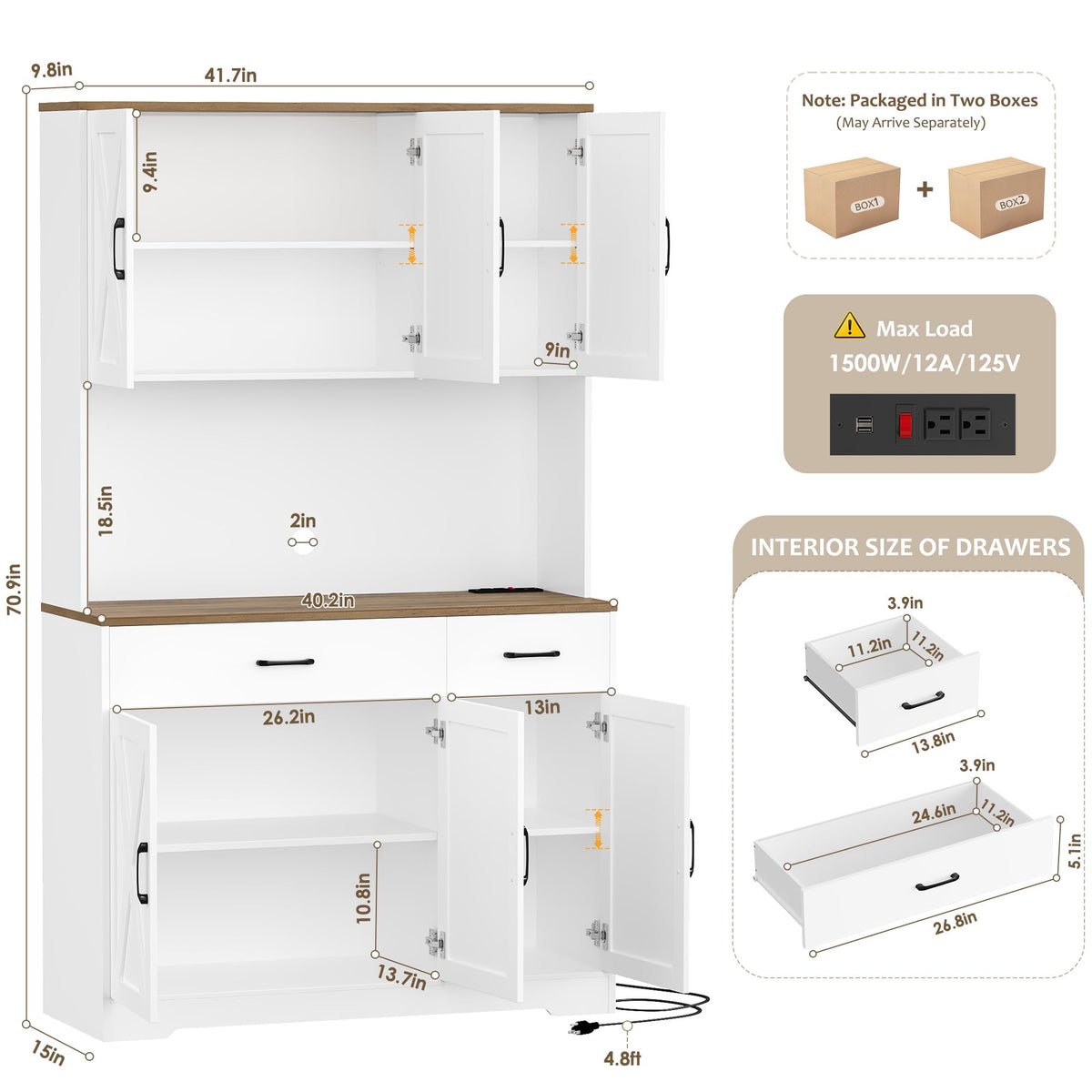 White Kitchen Pantry Storage Cabinet D7319