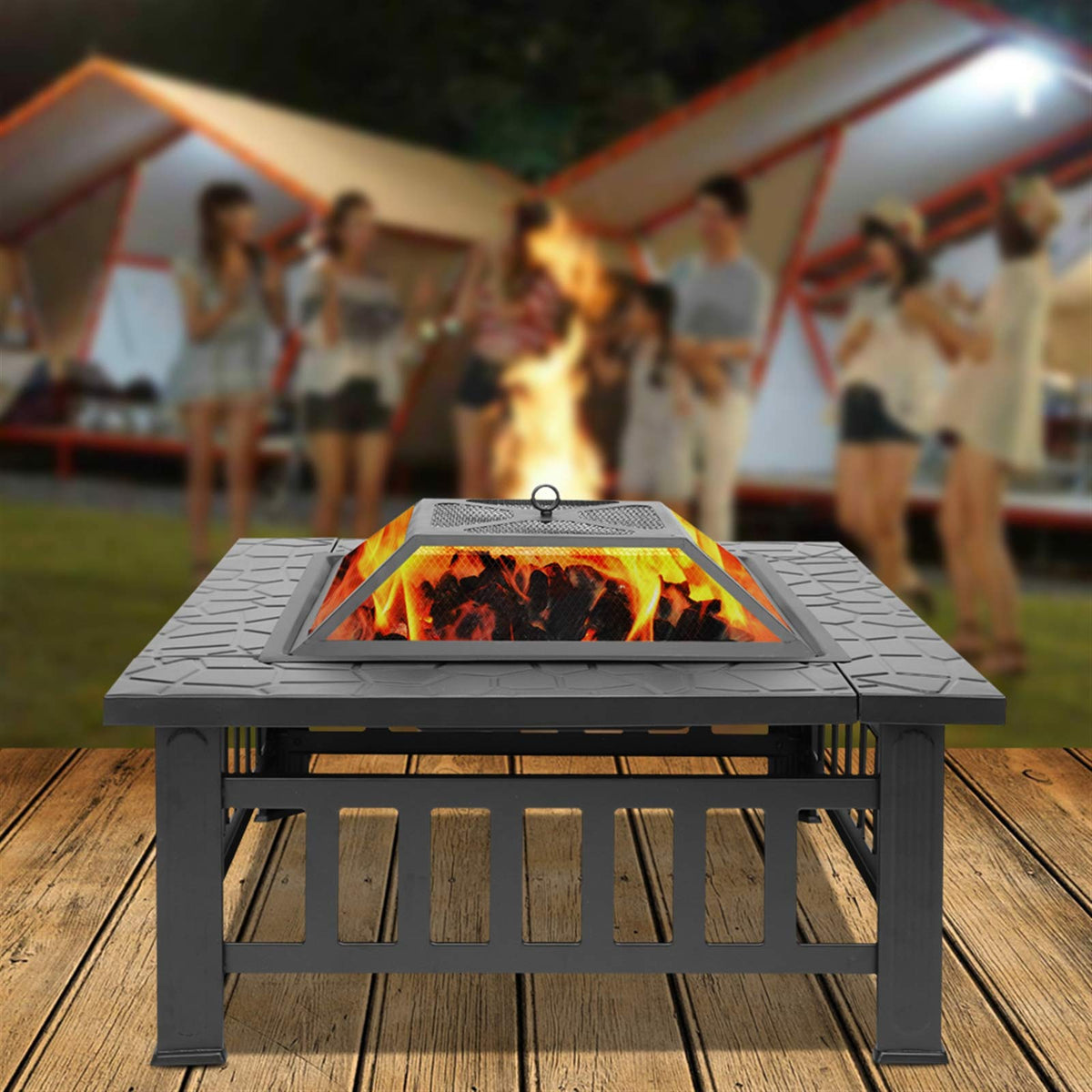 32 Inch Square Wood Burning Iron Fire Pit I71831