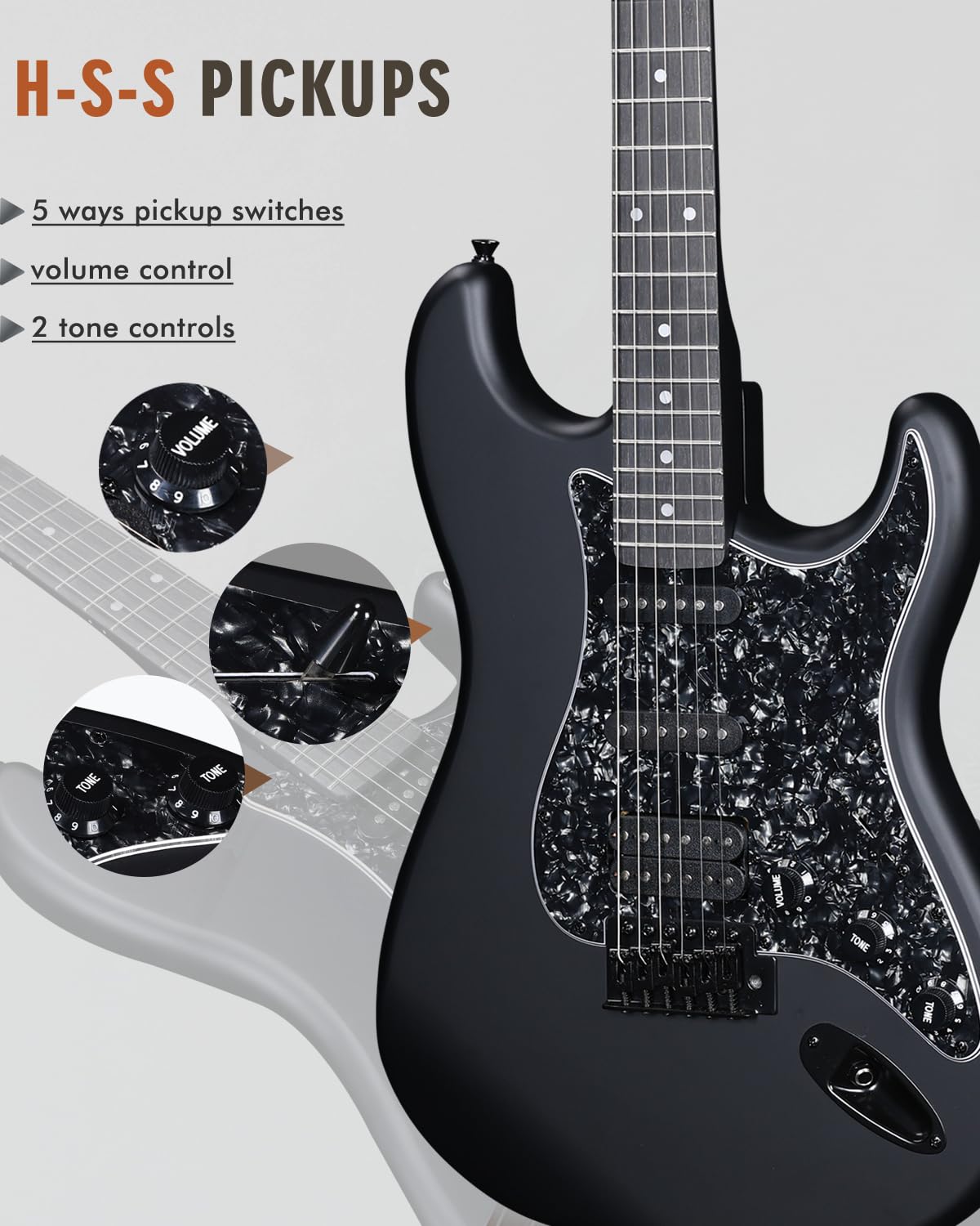 Full Size HSS Electric Guitar with 12 Accessories J2230