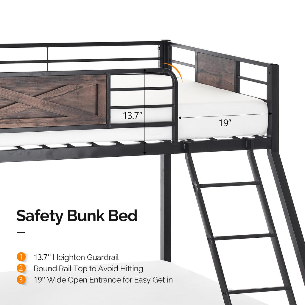 Twin Over Full Metal Bunk Bed with 2 Storage Drawers W43889