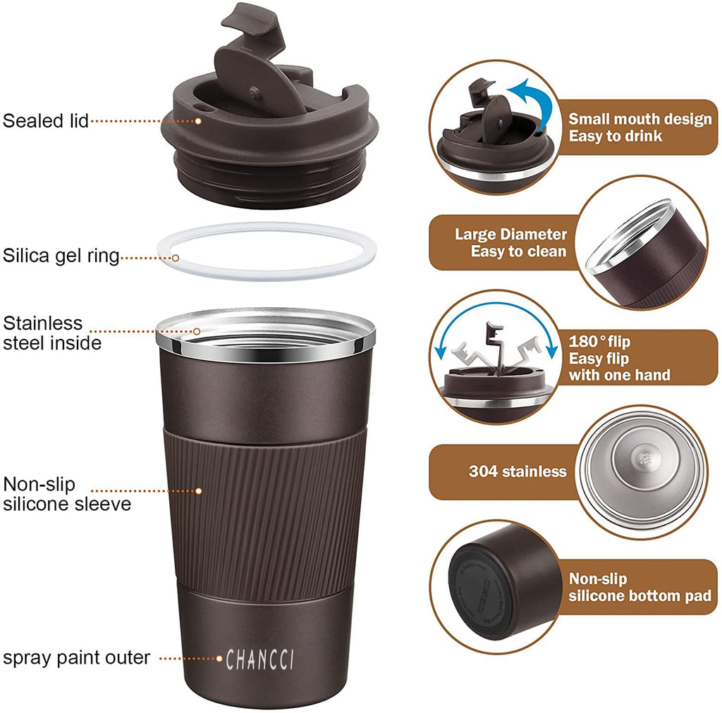 16 oz Insulated Stainless Steel Travel Coffee Mug with Screw Lid K385825