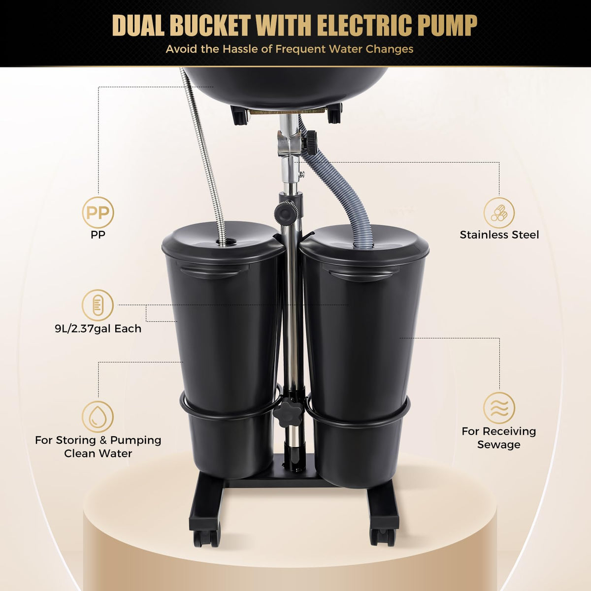Portable Shampoo Bowl with Pump and 2 Water Tanks T2599