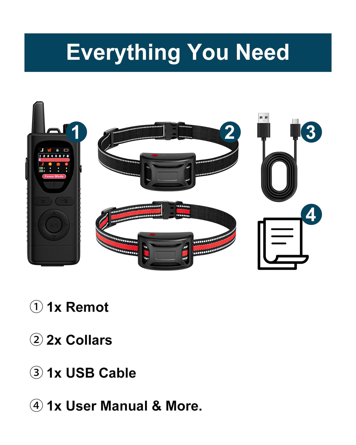 Wireless Dog Fence System 2-in-1 Pet Containment Training Collar IPX6 Waterproof Rechargeable Black Red D627