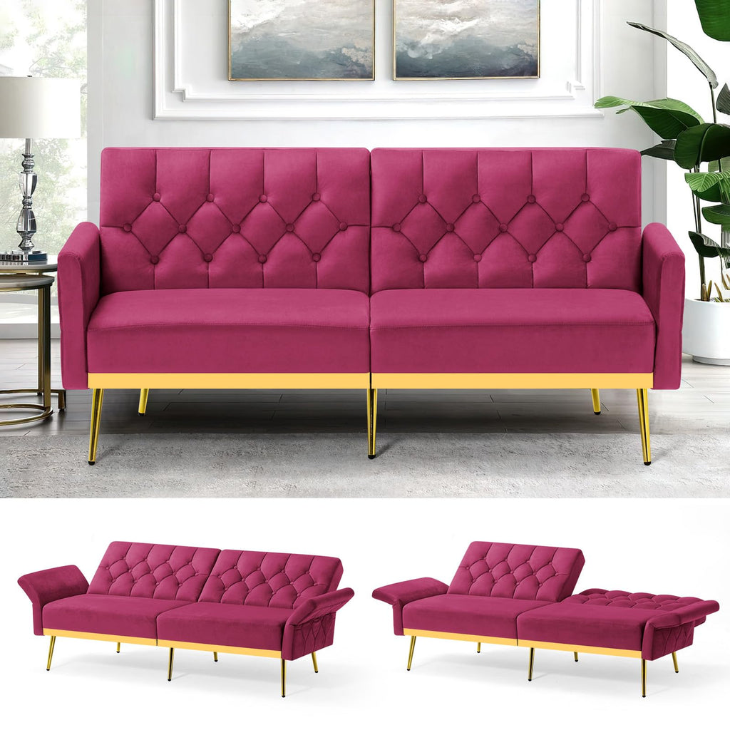 Velvet Sofa Bed with Adjustable Armrests & Backrests M658351