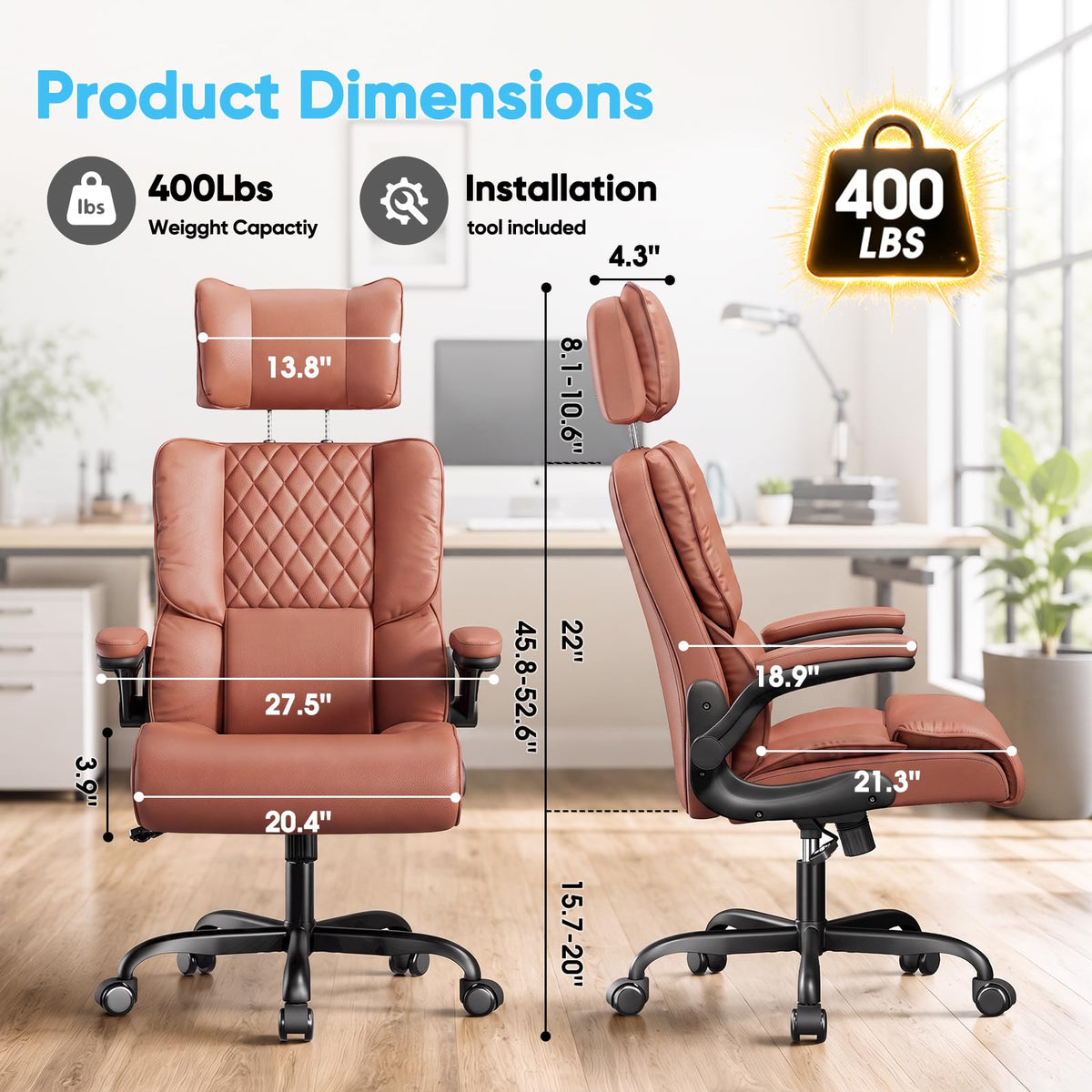 Big and Tall Office Chair with Adjustable Headrest R389