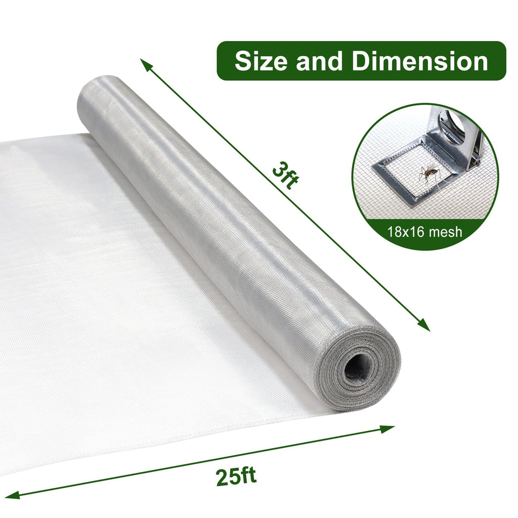 Aluminum Window Screen Mesh 3'x25' Replacement Roll V501