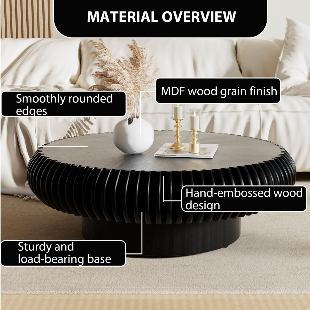 Black Round Fluted Drum Coffee Table O937748