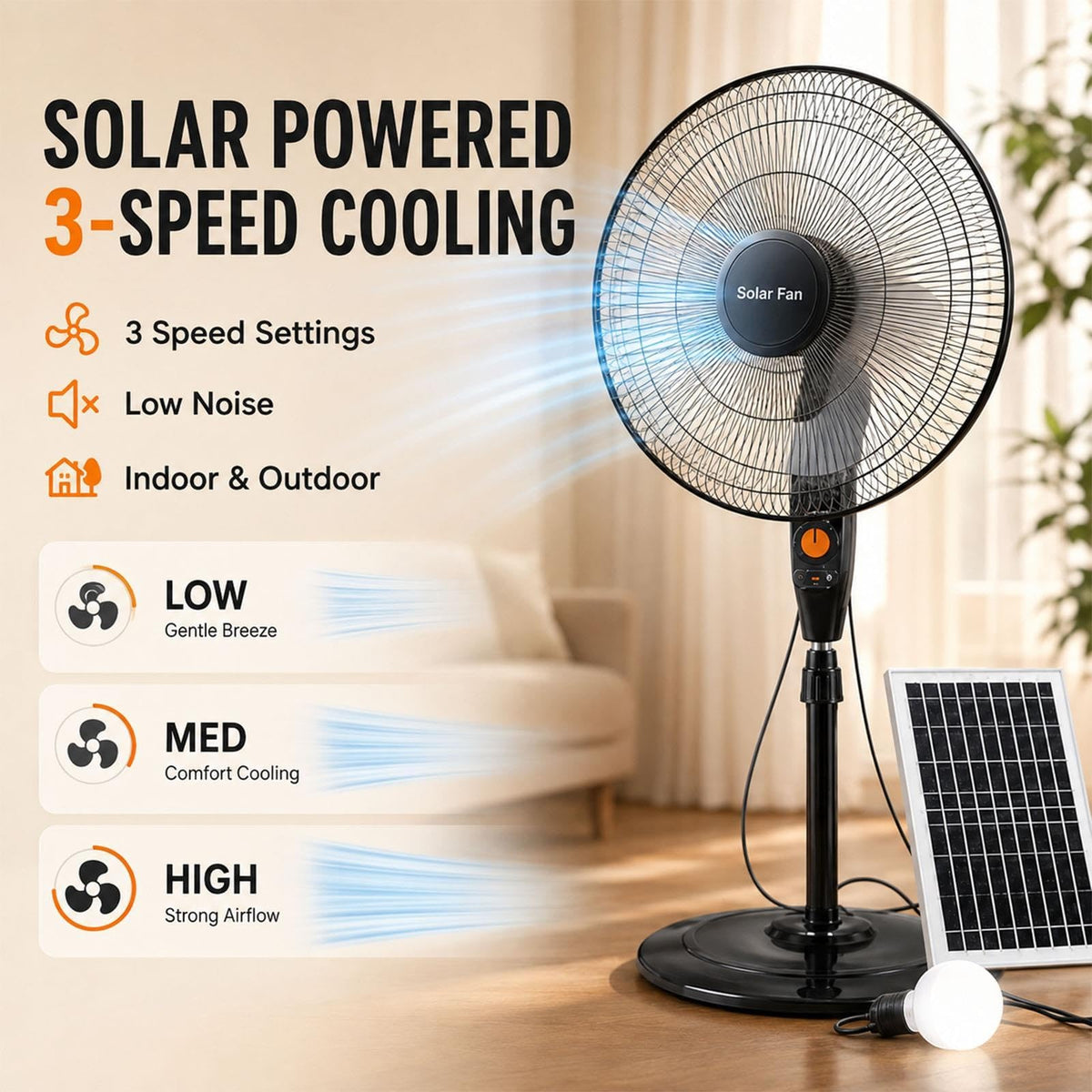 16 Inch Rechargeable Pedestal Fan with Solar Panel U324694