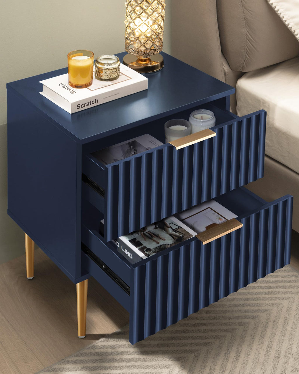 Glossy Nightstand Set of 2 with Drawers X58929