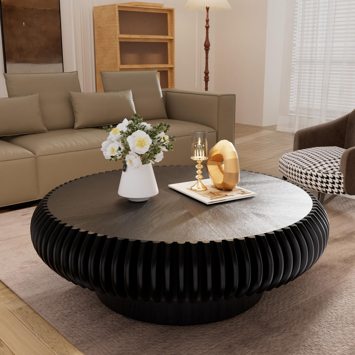 Black Round Fluted Drum Coffee Table O937748