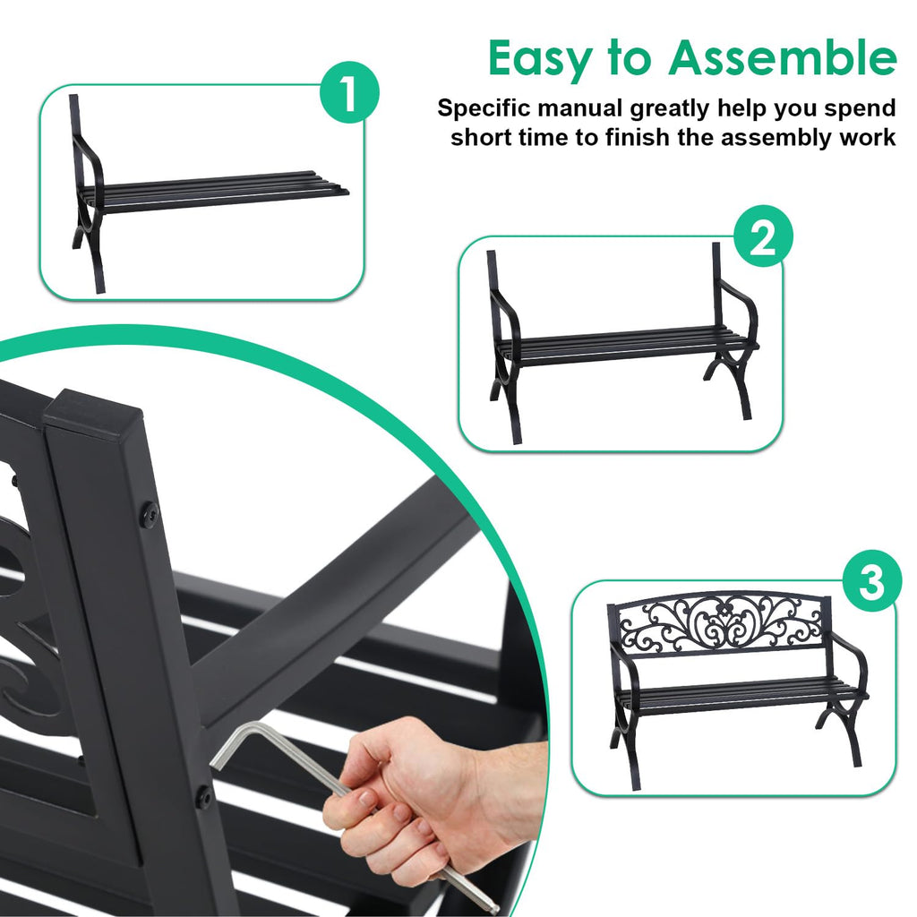 50" Outdoor Garden Bench Black 485lbs Load Capacity D268