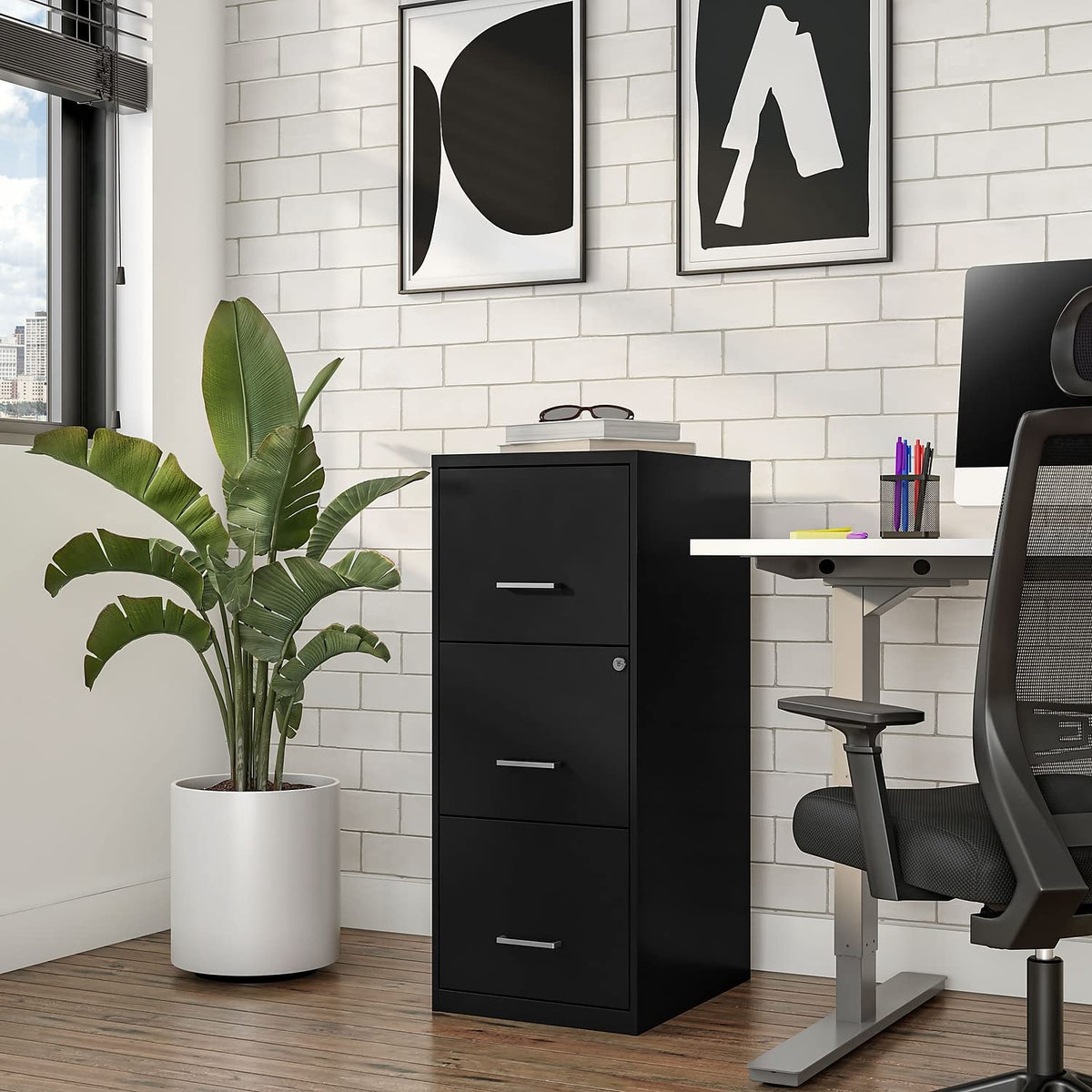 Black 3 Drawer Letter Legal Locking File Cabinet F178497