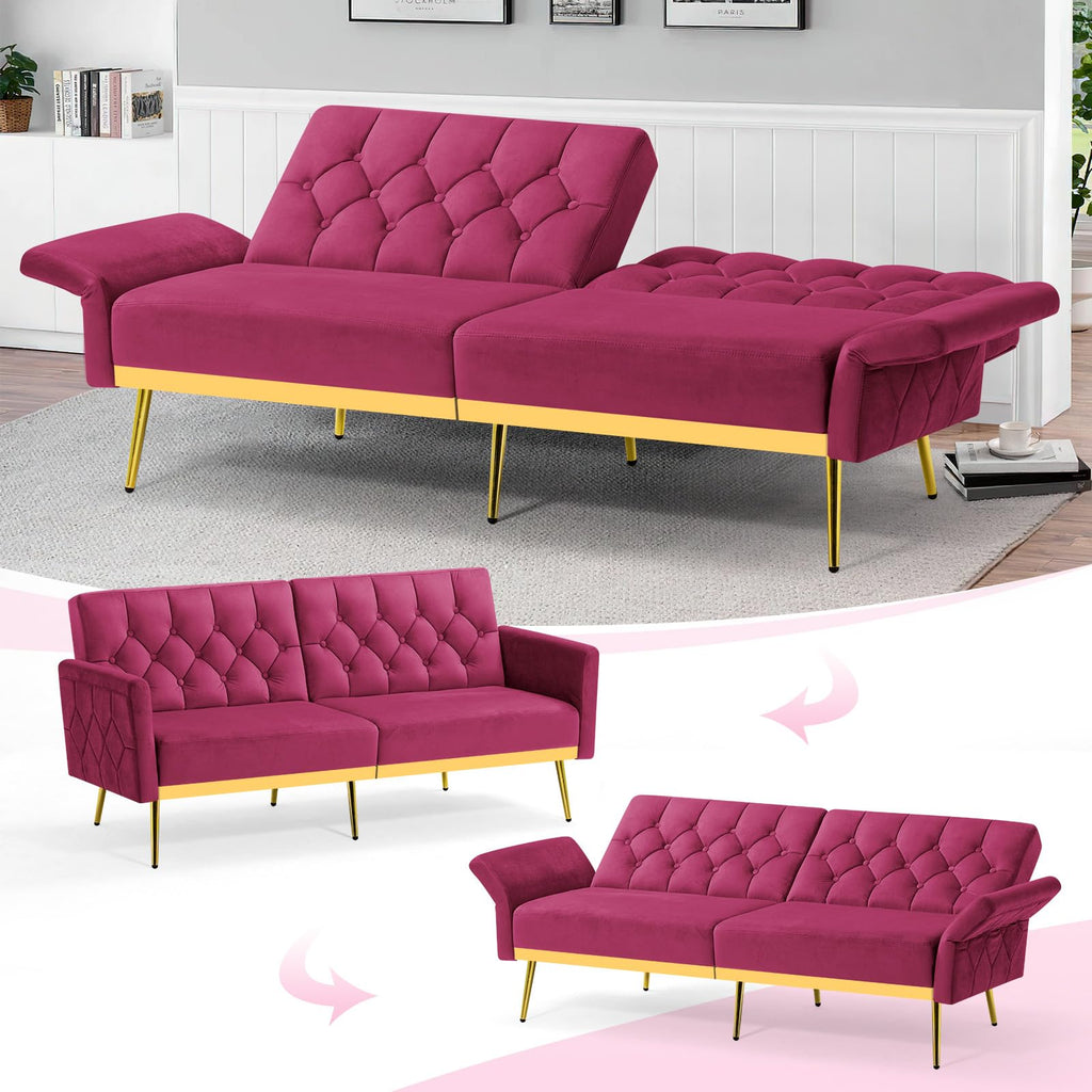 Velvet Sofa Bed with Adjustable Armrests & Backrests M658351
