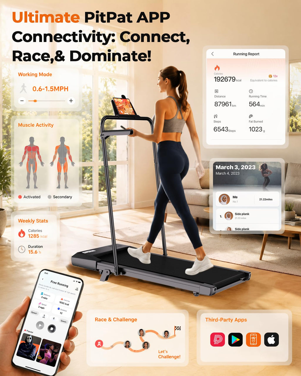 Walking Pad with 6% Incline, 3 in 1 Portable Treadmill, 2.5 HP, 300 Lbs Capacity X557907