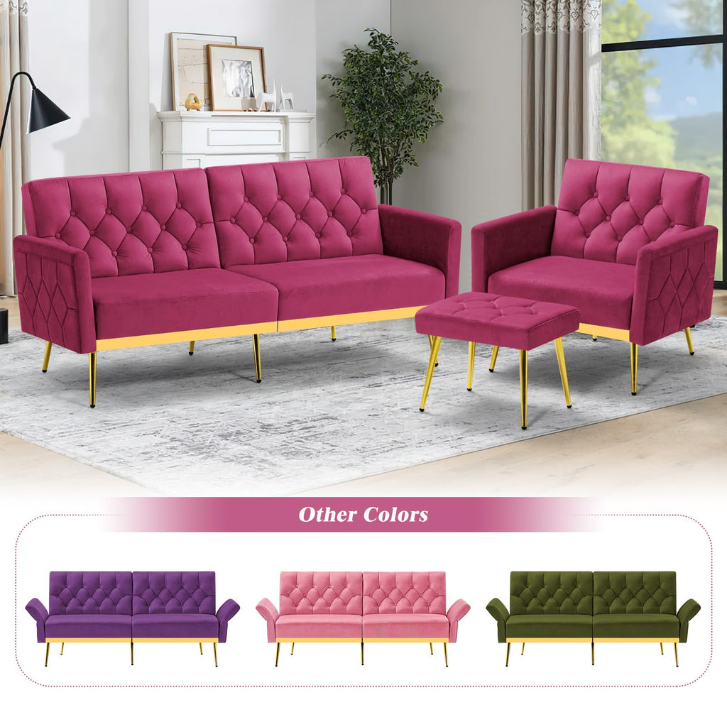 Velvet Sofa Bed with Adjustable Armrests & Backrests M658351