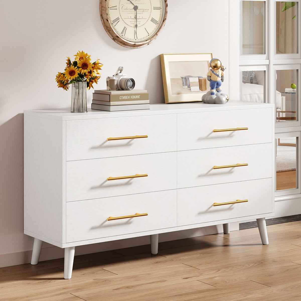 White 6 Drawer Wood Dresser Y89878