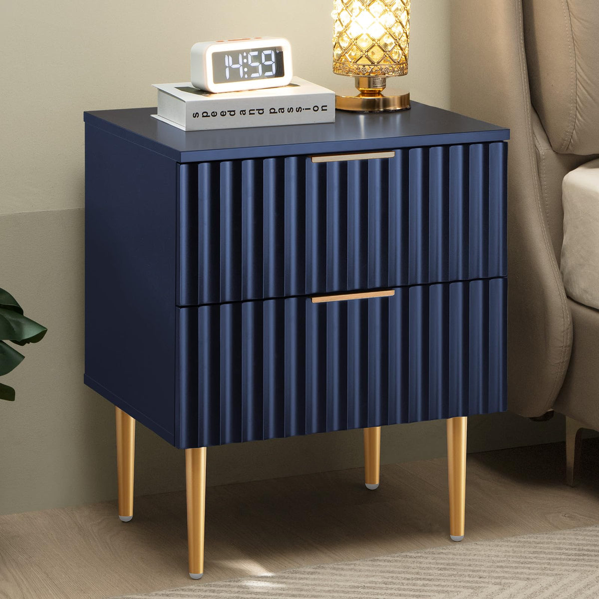 Glossy Nightstand Set of 2 with Drawers X58929