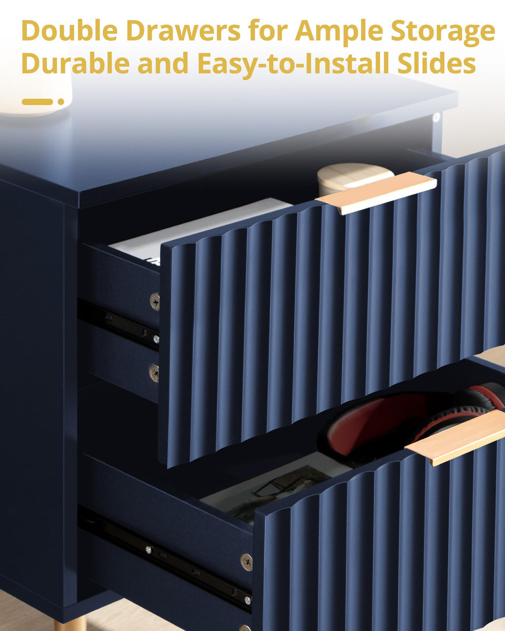 Glossy Nightstand Set of 2 with Drawers X58929