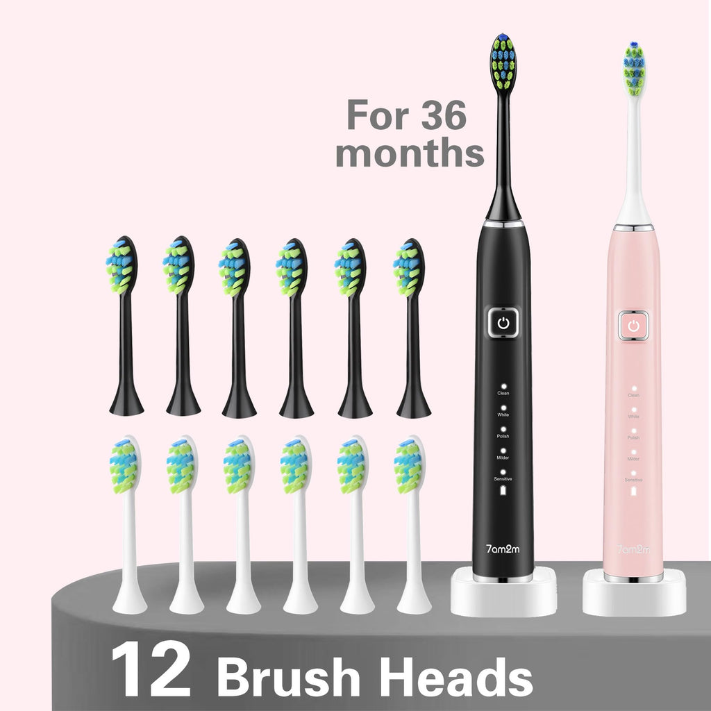 Sonic Electric Toothbrush with 12 Brush Heads, 2 Pack B437