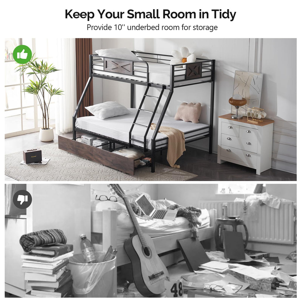 Twin Over Full Metal Bunk Bed with 2 Storage Drawers W43889