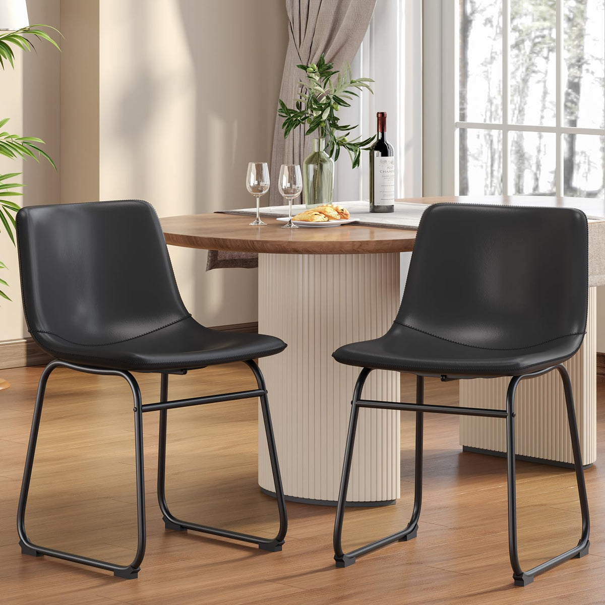 Black PU Leather Dining Chairs Set of 2 L638