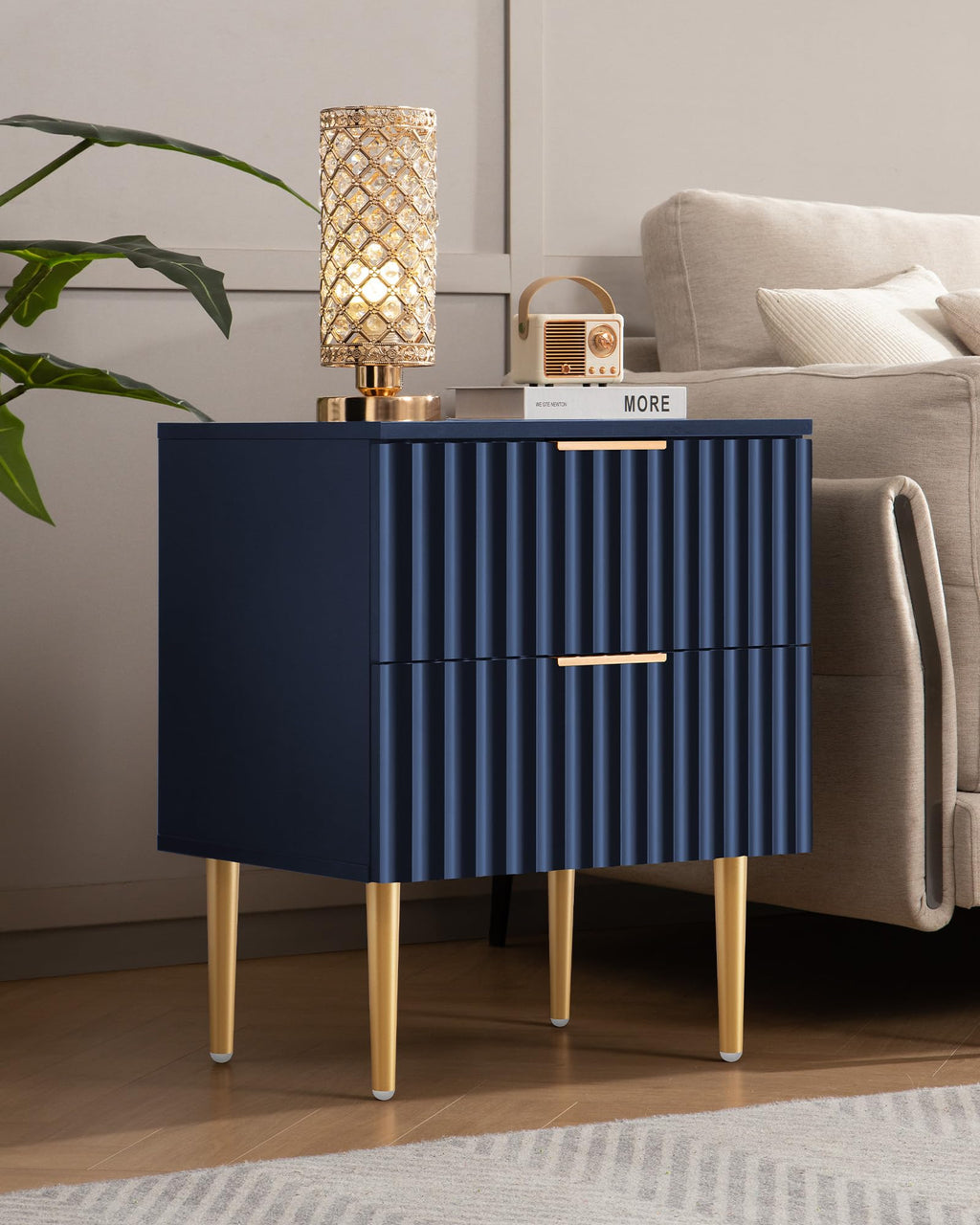 Glossy Nightstand Set of 2 with Drawers X58929