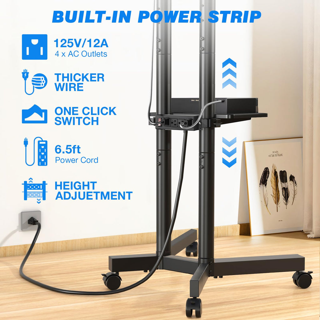 Mobile TV Cart Rolling TV Stand with Power Outlet for 32-75 Inch TVs B9830