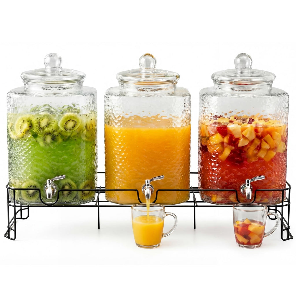 3 Pack 5 Gallon Glass Drink Dispensers with Stand I920956
