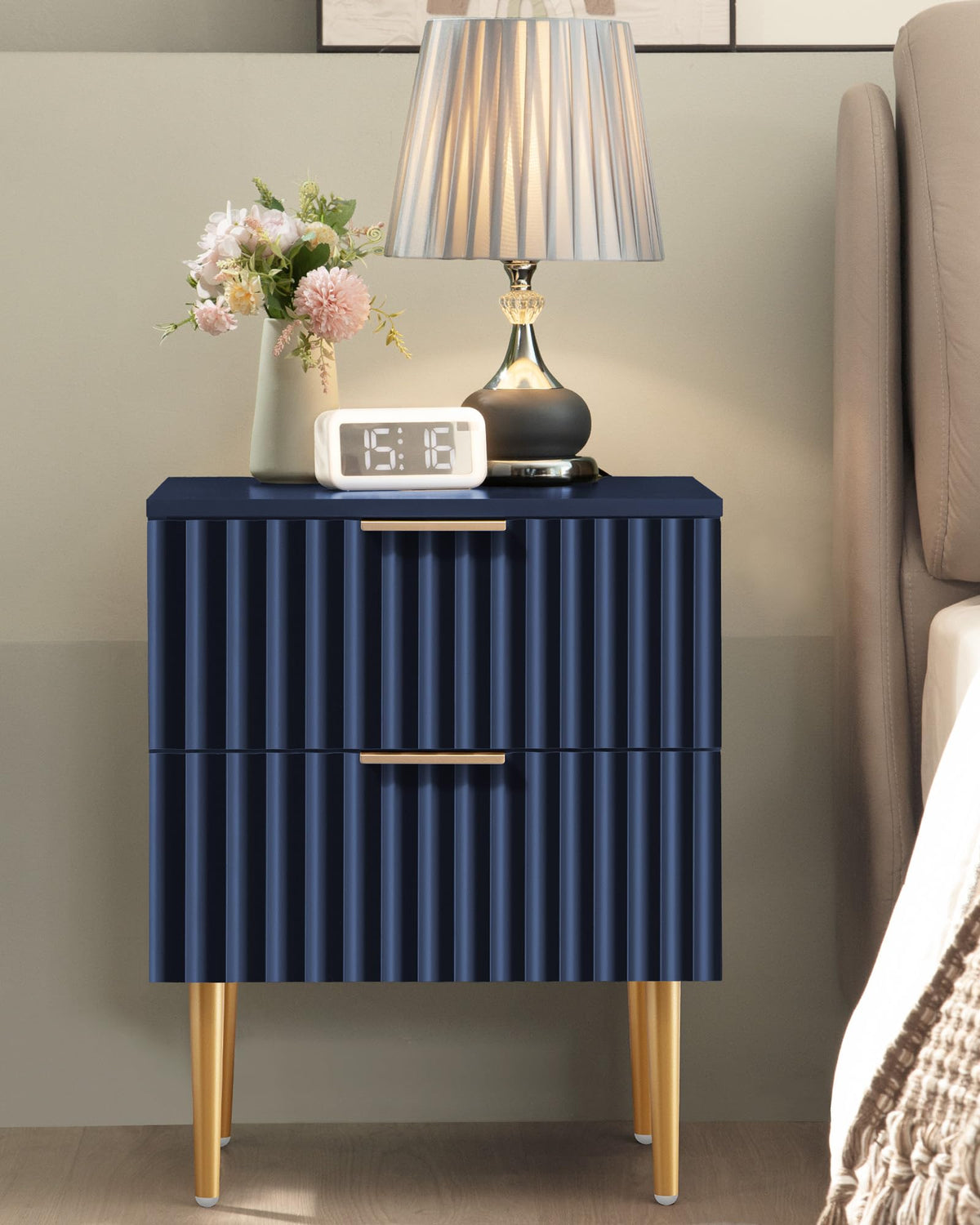 Glossy Nightstand Set of 2 with Drawers X58929