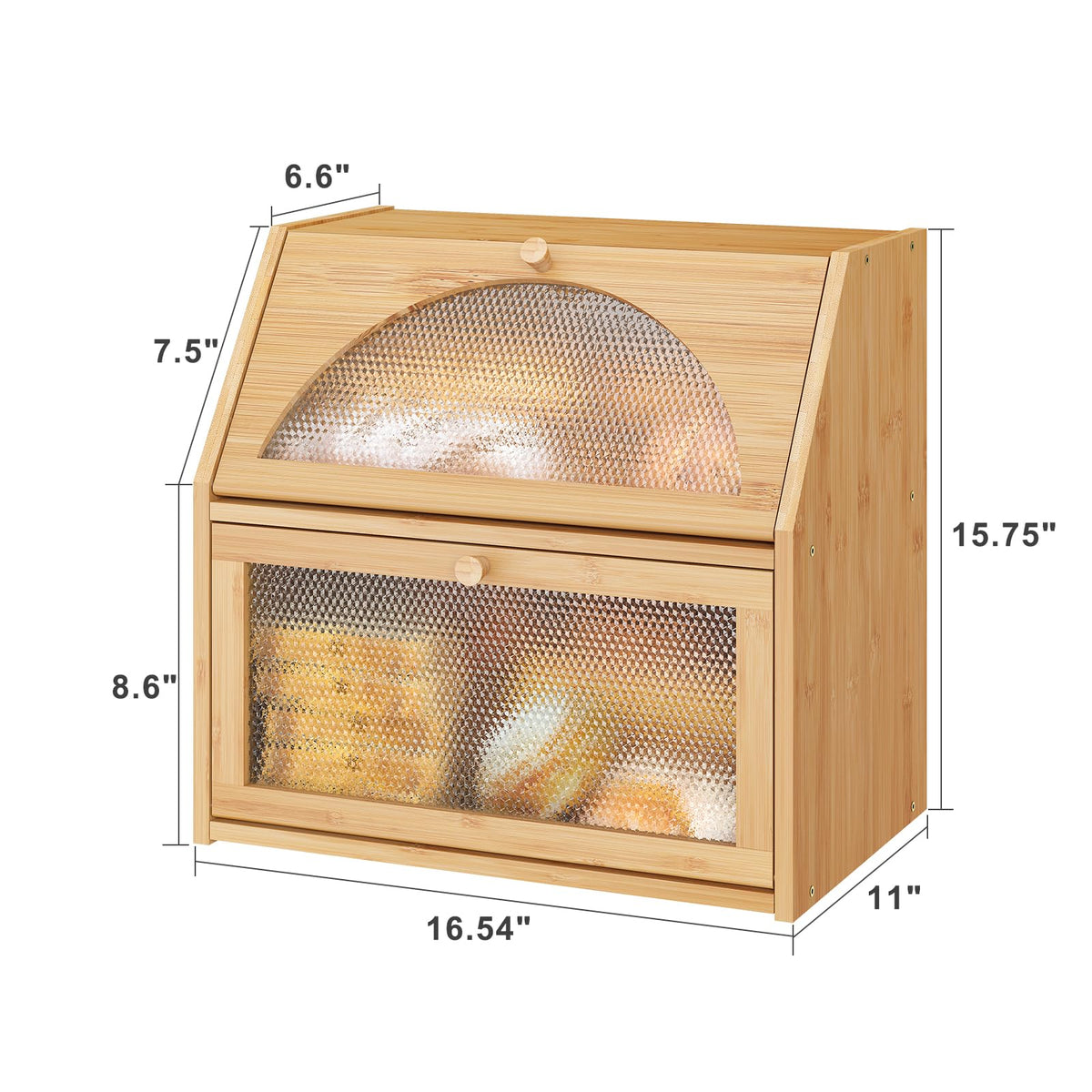 Extra Large Bamboo Wood Double Layer Bread Box Q543593