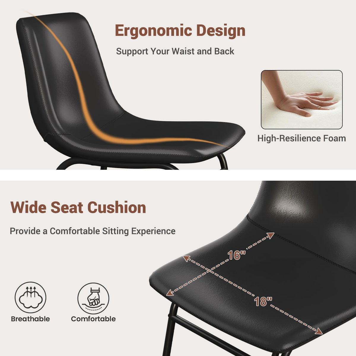 Black PU Leather Dining Chairs Set of 2 L638