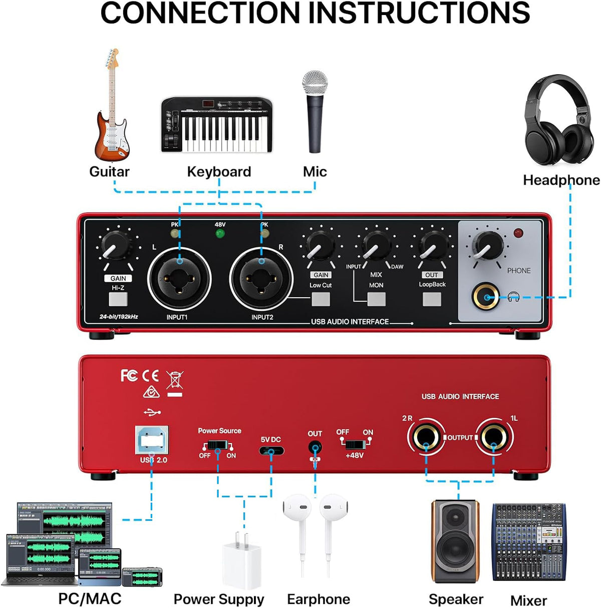Red USB Audio Interface with 48V Phantom Power J604732