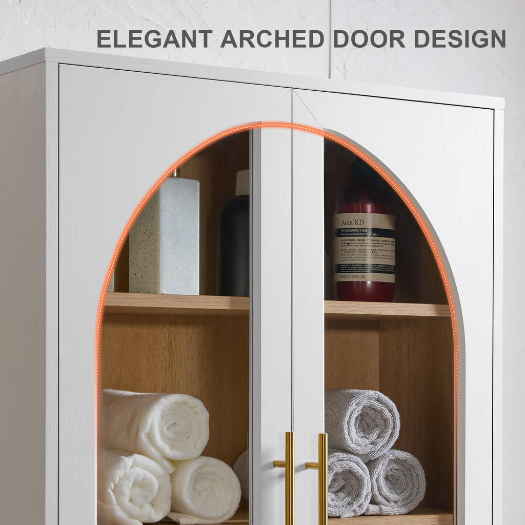 White Wall Mount Bathroom Cabinet with Glass Doors and Adjustable Shelves X9424