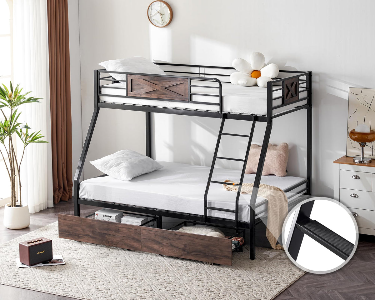 Twin Over Full Metal Bunk Bed with 2 Storage Drawers W43889