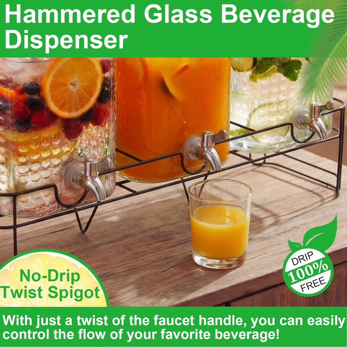 3 Pack 5 Gallon Glass Drink Dispensers with Stand I920956