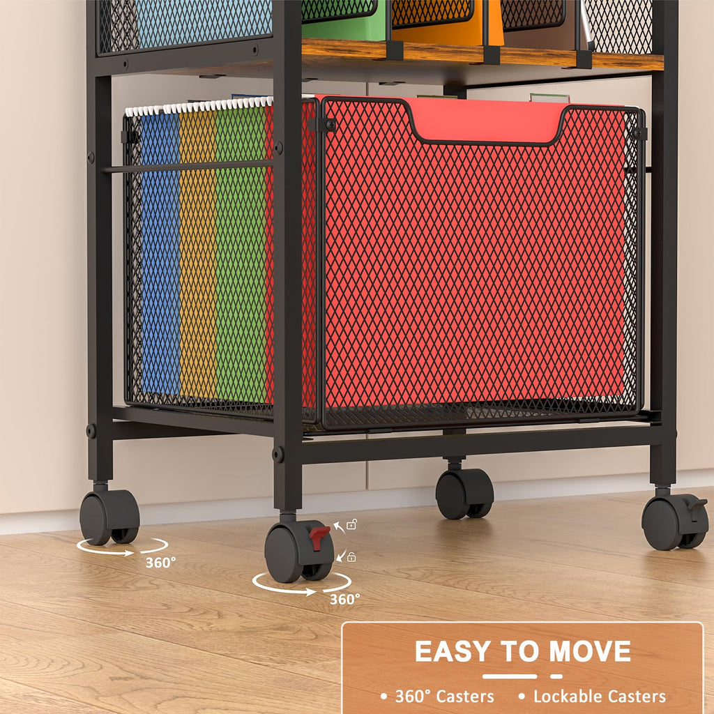 Rolling File Cabinet with Adjustable Dividers and Storage Drawer K6193