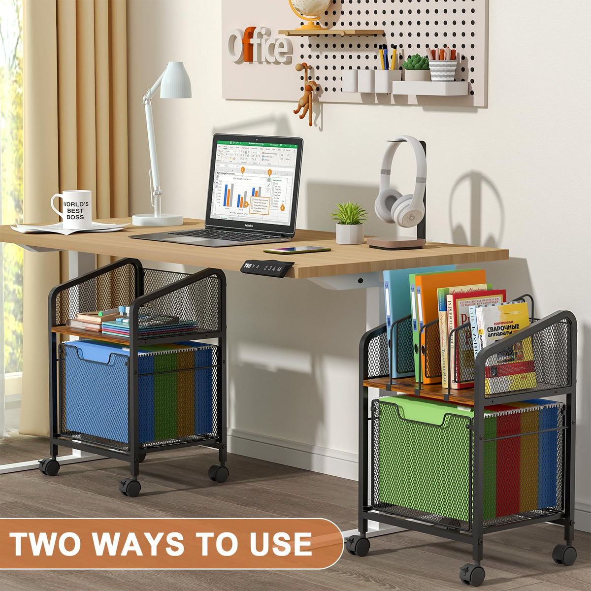 Rolling File Cabinet with Adjustable Dividers and Storage Drawer K6193