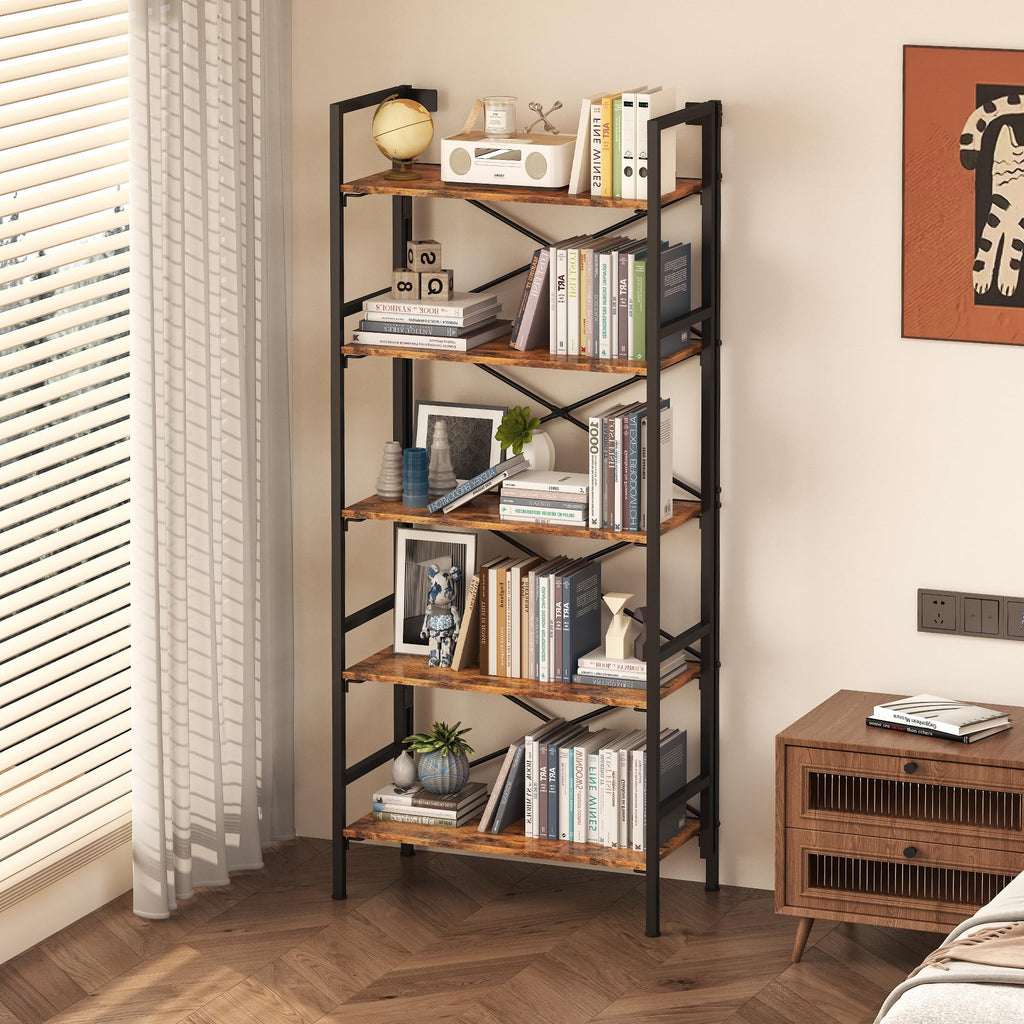 Folding 5 Tier Bookcase with X-Bracket Design X1272