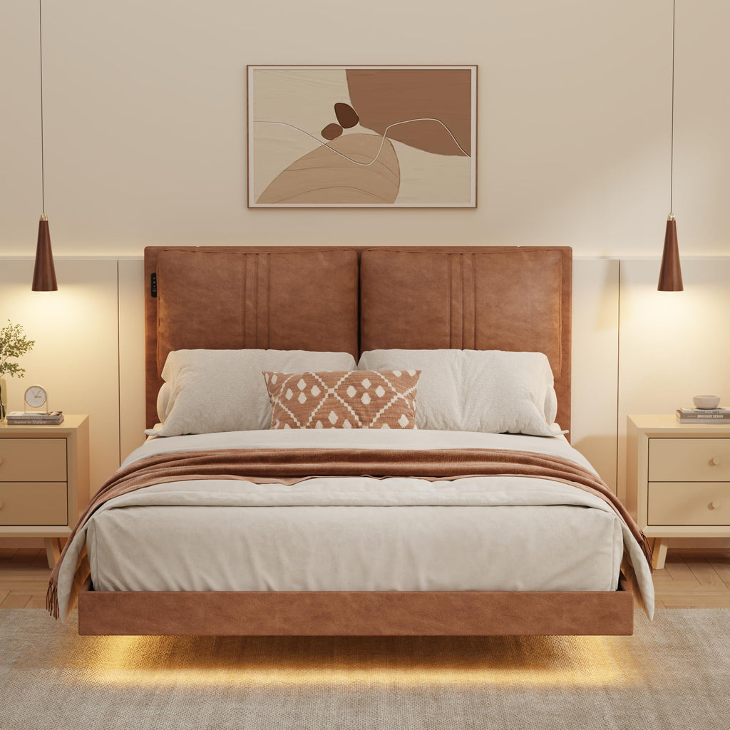 Queen Floating Bed Frame with LED Lights D7874
