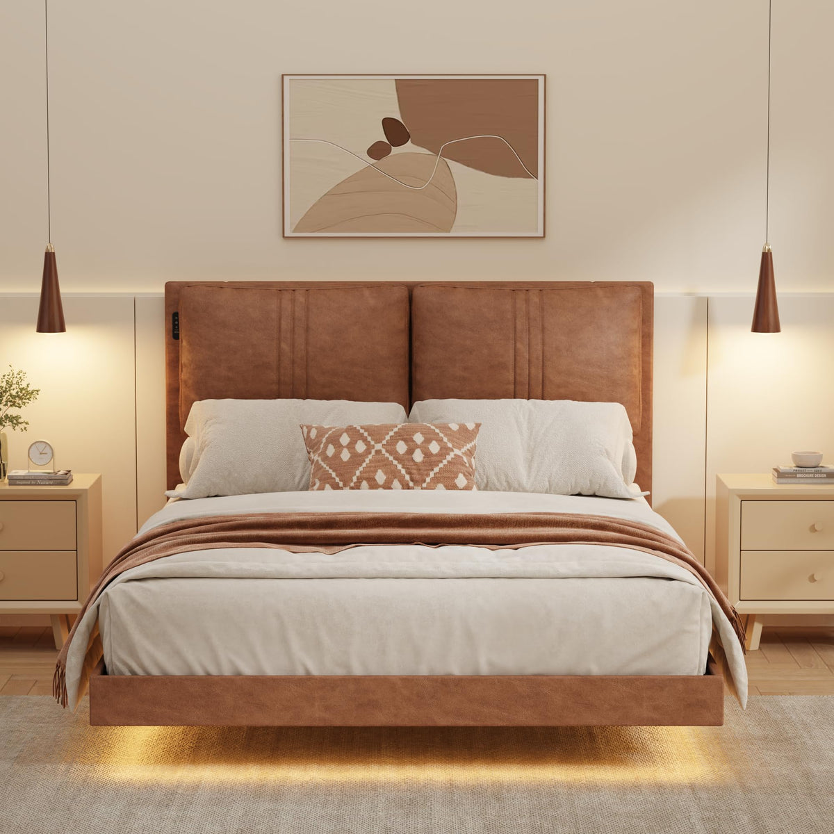 Queen Floating Bed Frame with LED Lights D7874