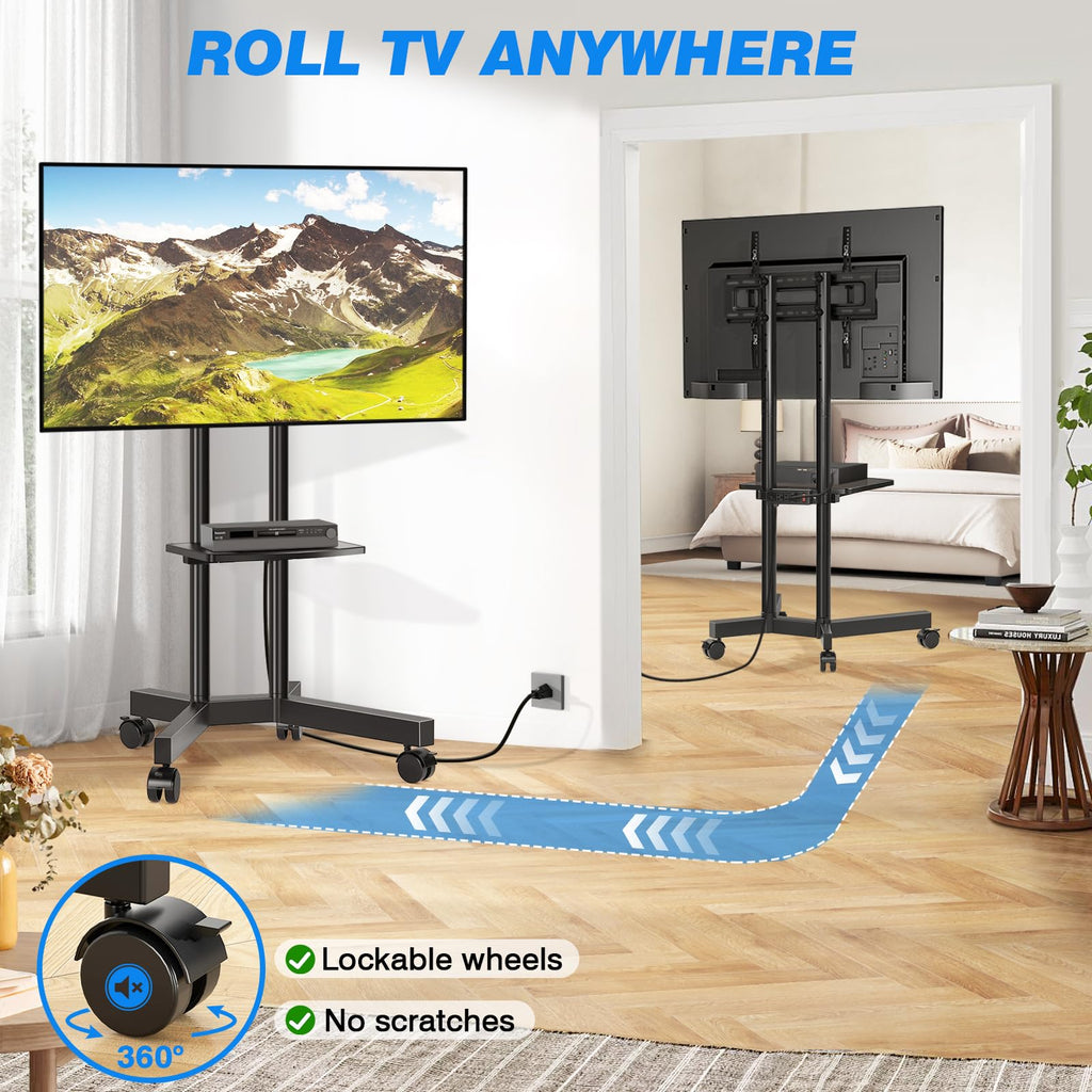 Mobile TV Cart Rolling TV Stand with Power Outlet for 32-75 Inch TVs B9830